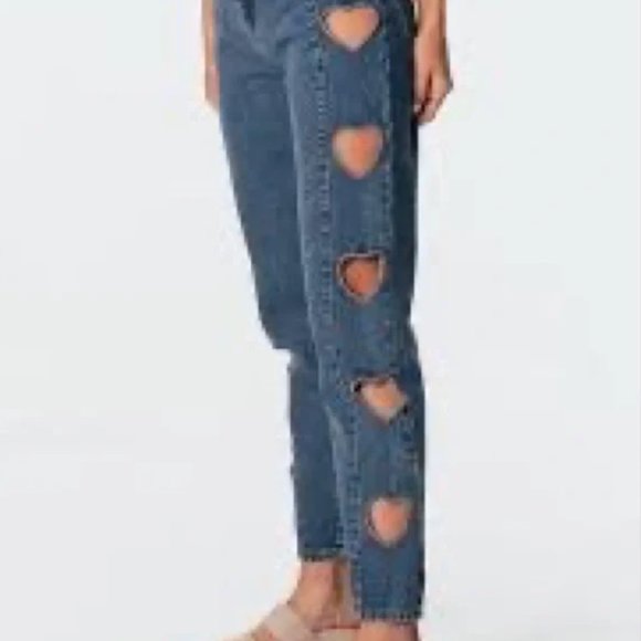 Edikted Heart Cutout Statement Denim Blue Jeans Women's in Size S Worn Once ! - Picture 2 of 12